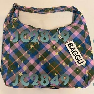 NWT Baggu Green Star Plaid Nylon Shoulder Bag